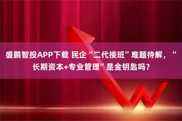 盛鹏智投APP下载 民企“二代接班”难题待解，“长期资本+专业管理”是金钥匙吗？